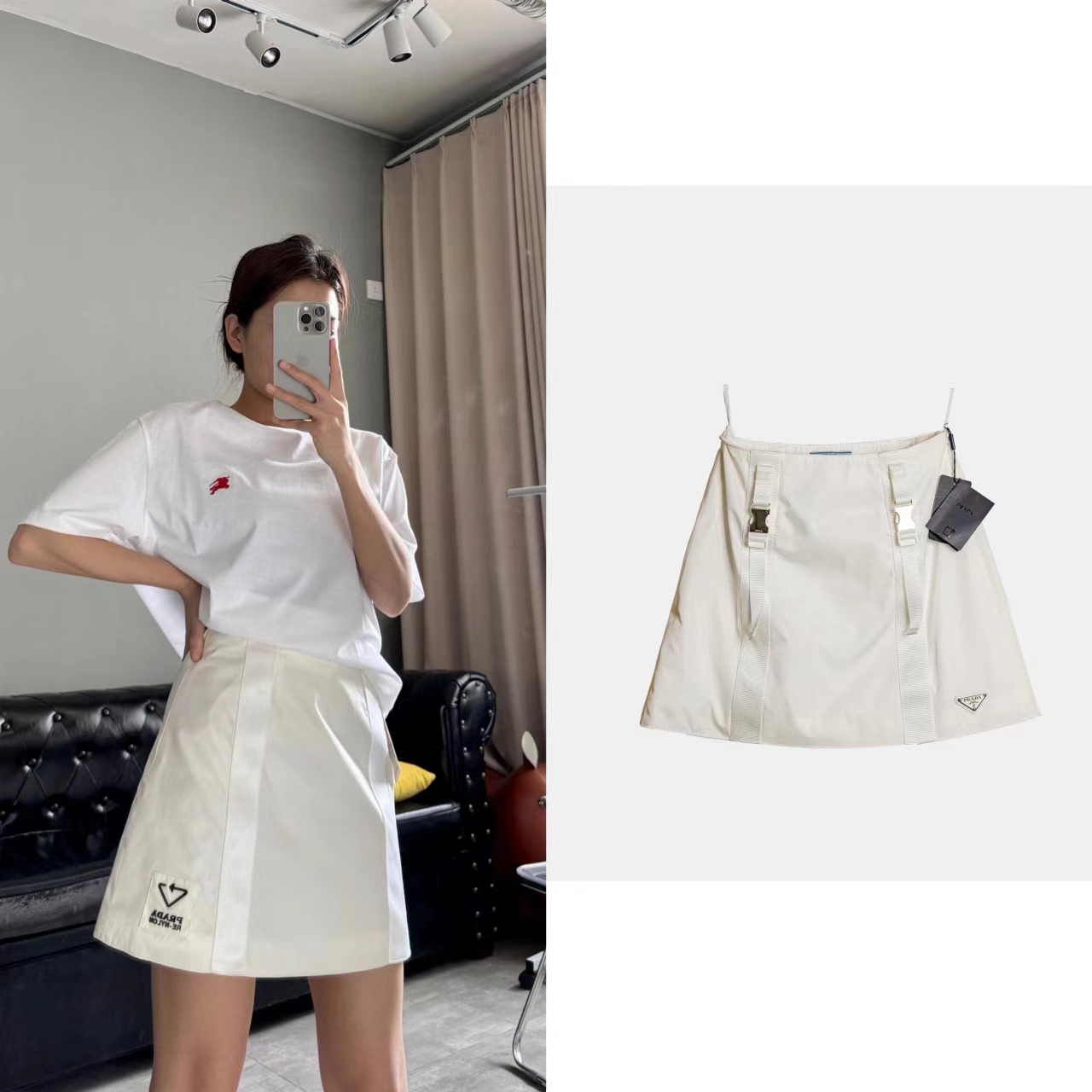 全新未使用 Prada/普拉达 时尚休闲百搭简约白色短裙 38码 2203