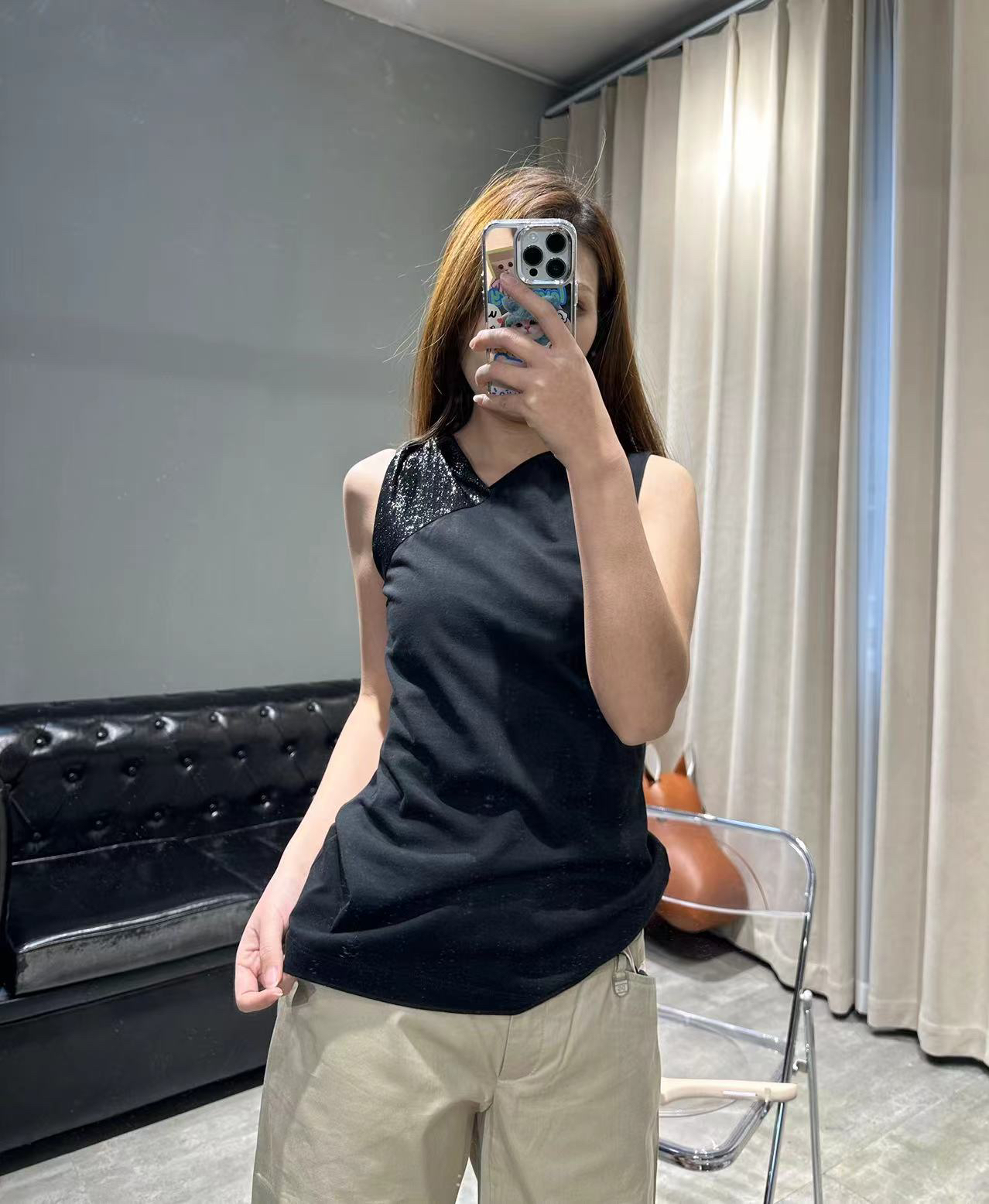 全新未使用 GUCCI/古驰 百搭黑色舒适打底无袖上衣背心S码 G1910 