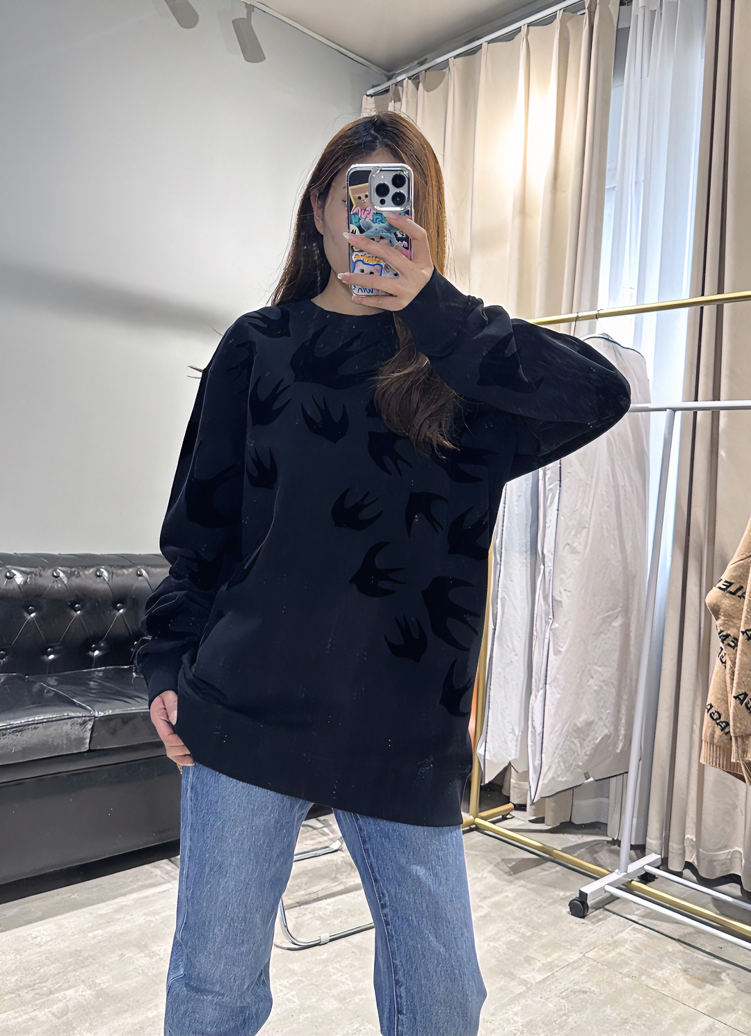 99新 Alexander McQueen/亚历山大·麦昆 OS版卫衣宽松黑色 A2514