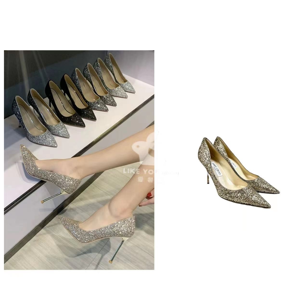 全新未使用 JIMMY CHOO/吉米周 女士细跟金色高跟鞋 36.5码 J0709