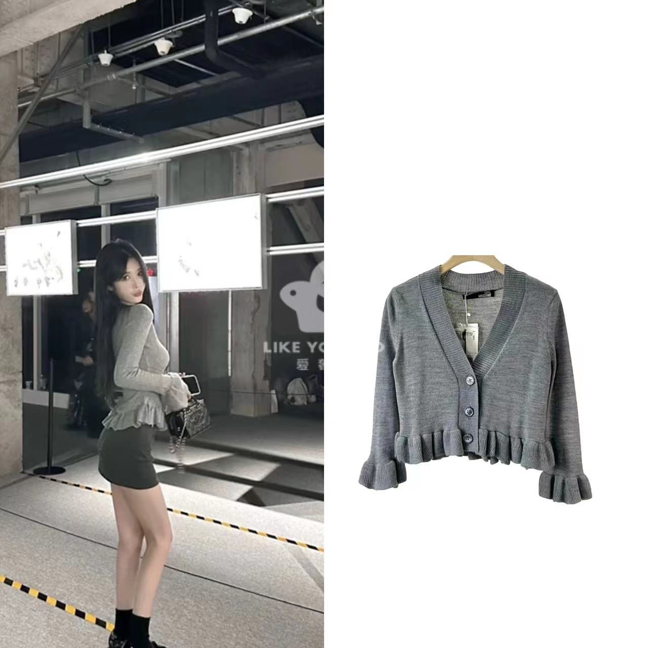 全新未使用 Moschino/莫斯奇诺 春秋短款灰色针织外套开衫 M2709