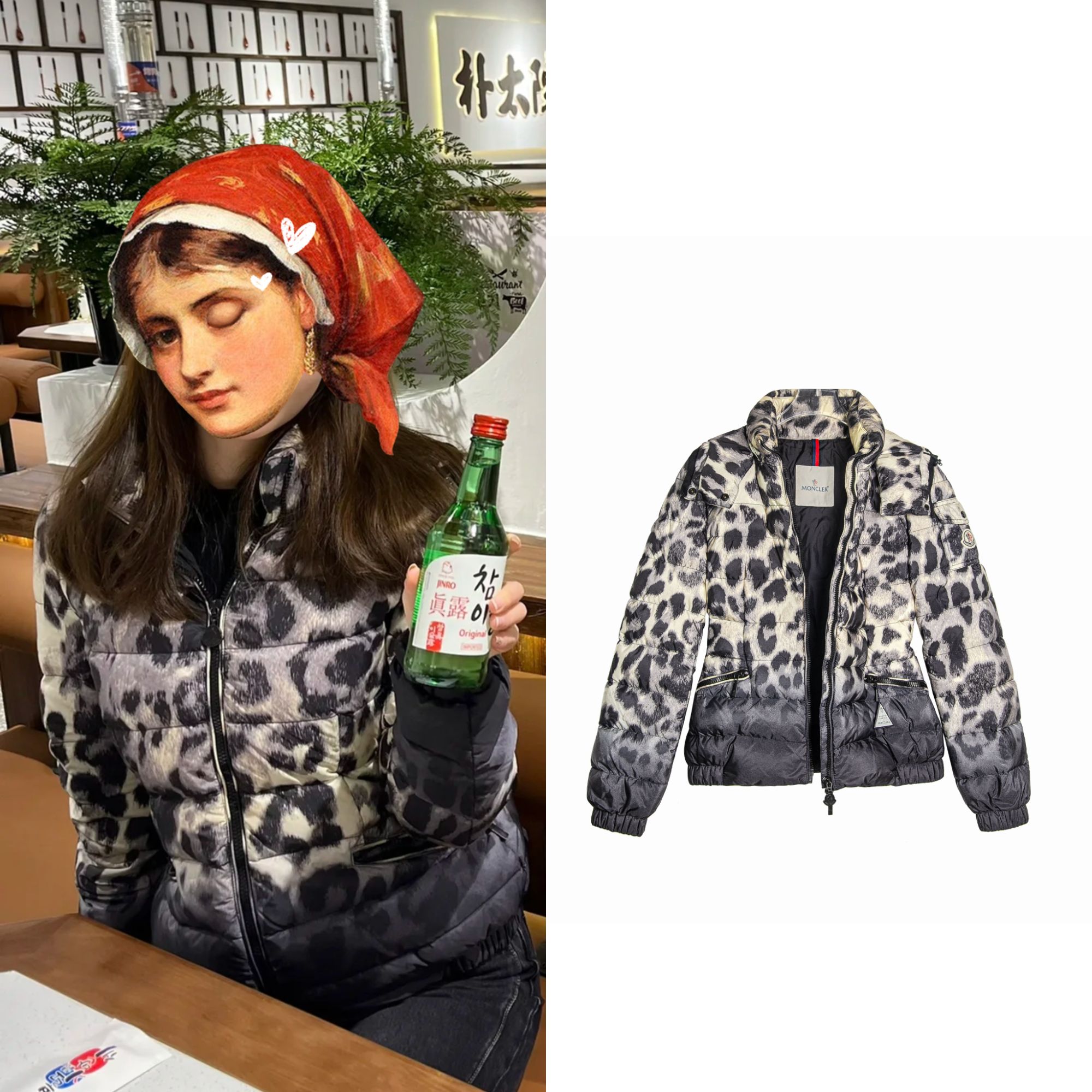 99新 MONCLER 冬季女士豹纹短款加厚保暖连帽羽绒服 00码 M1602