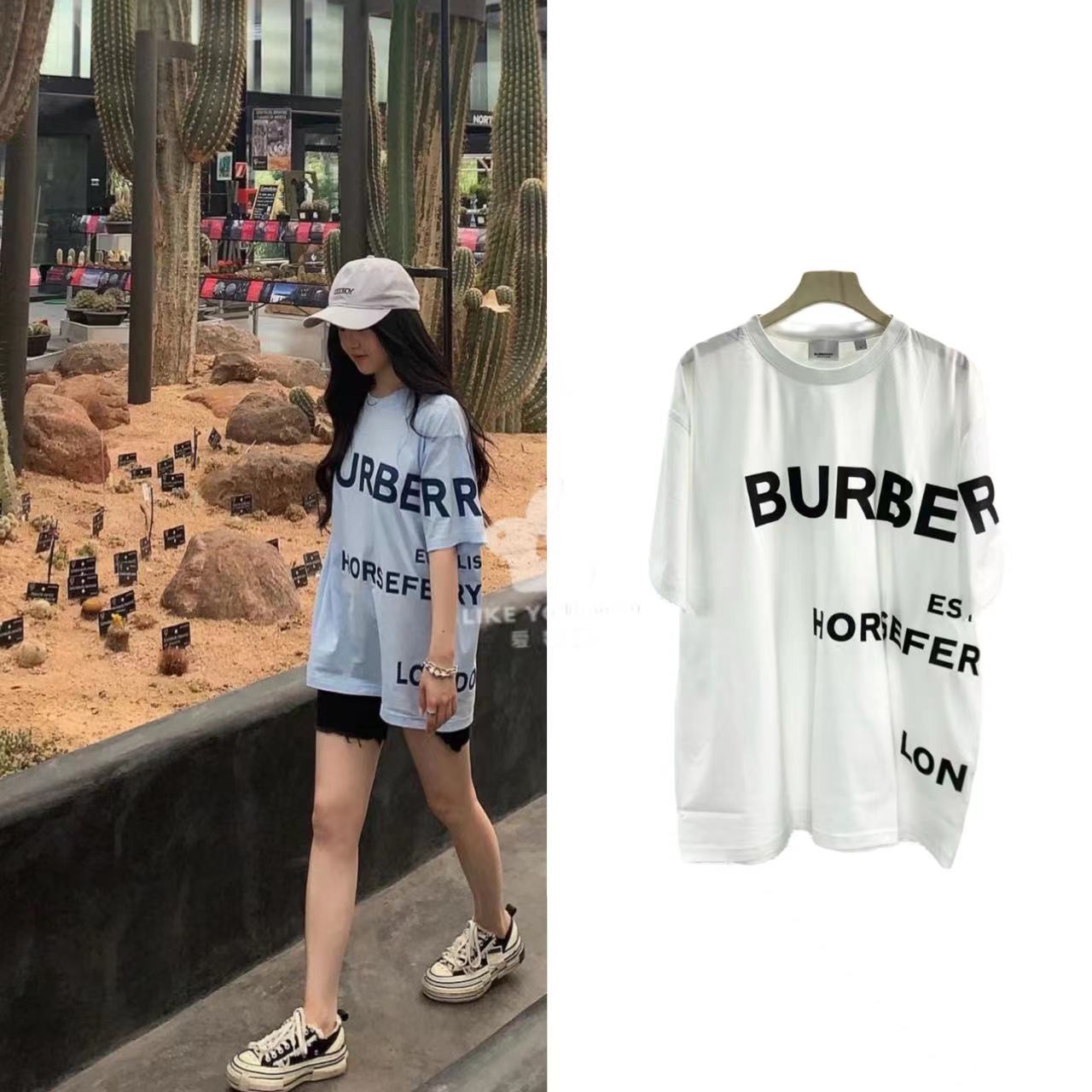 99新 BURBERRY/博柏利 运动白色宽松T恤弹幕纯棉时尚印花  B0707