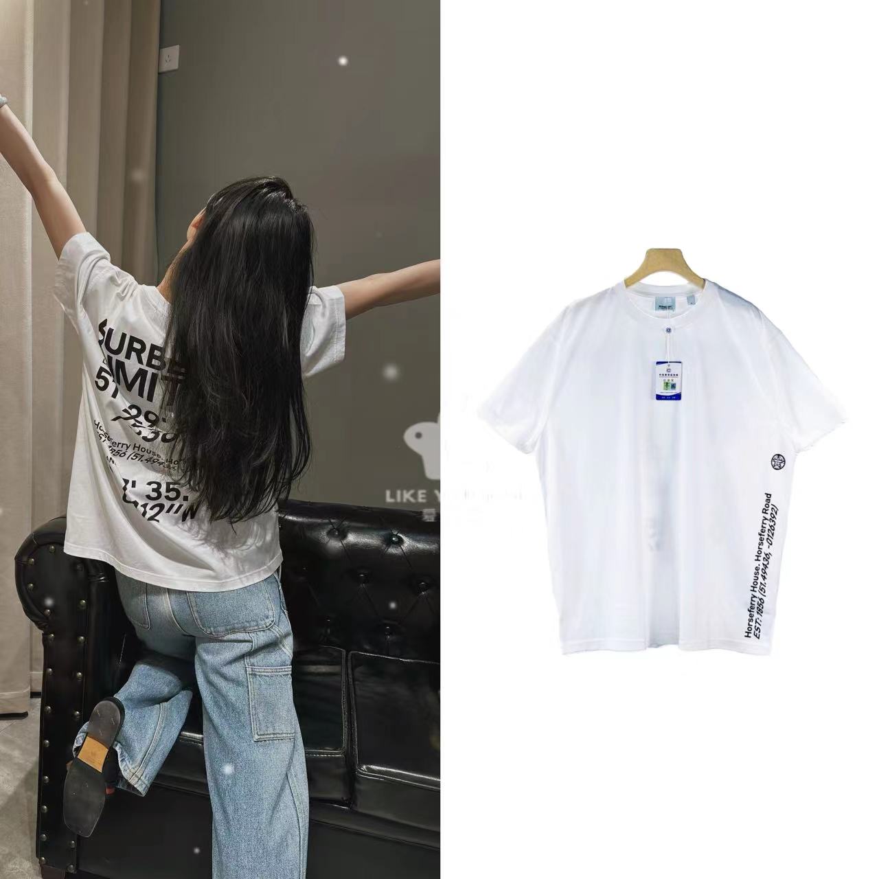 99新 BURBERRY/博柏利 时尚休闲百搭夏季白色ins宽松T恤 B0325