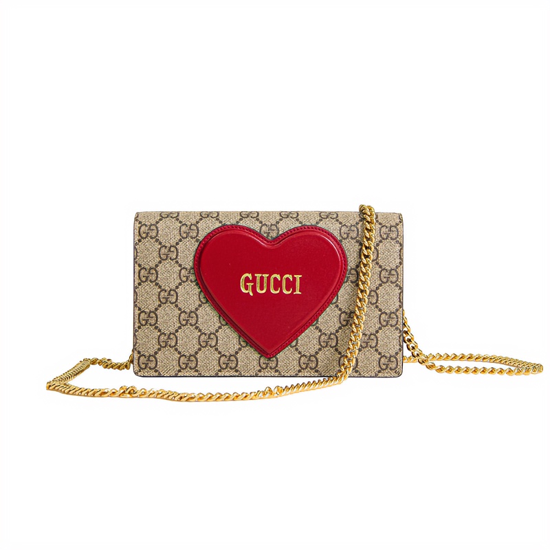 全新未使用 GUCCI/古驰 老花链条红色爱心短款单肩斜挎包  G0808 