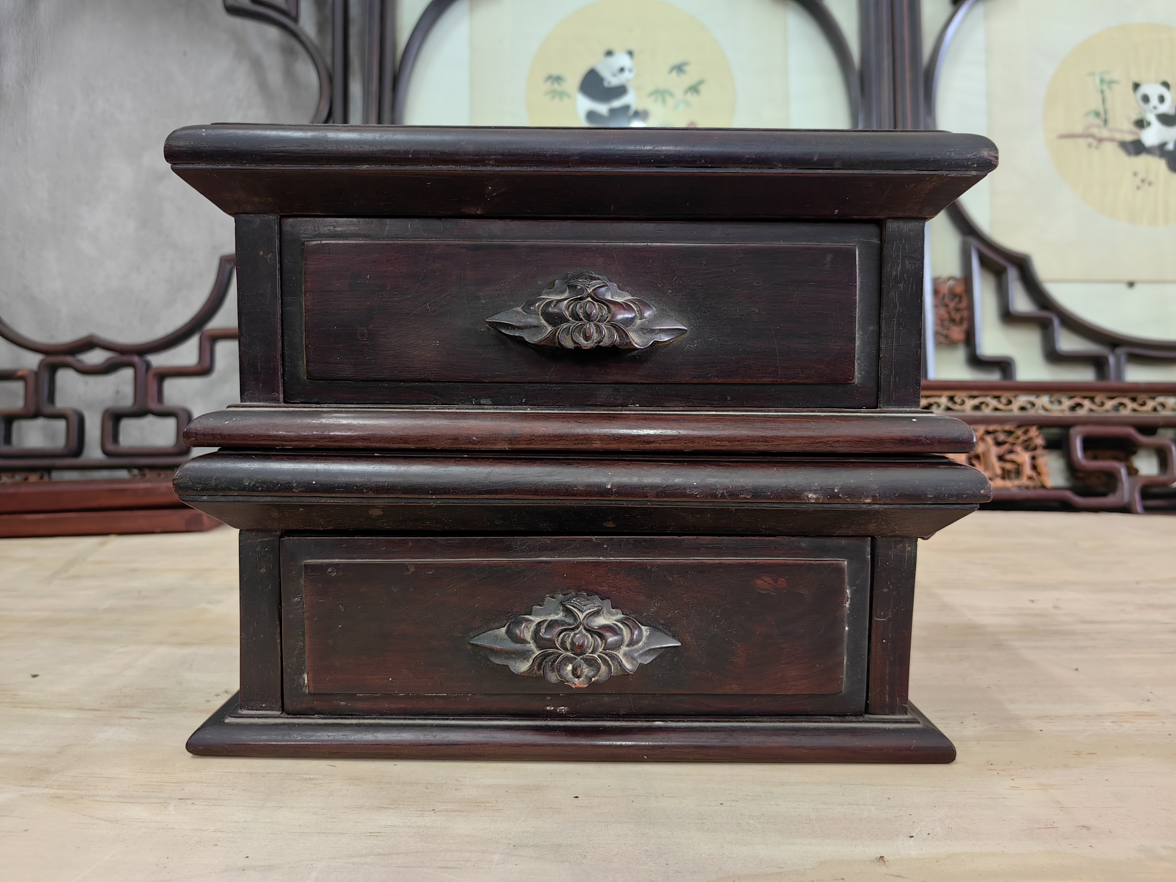 老红木抽盒一对，