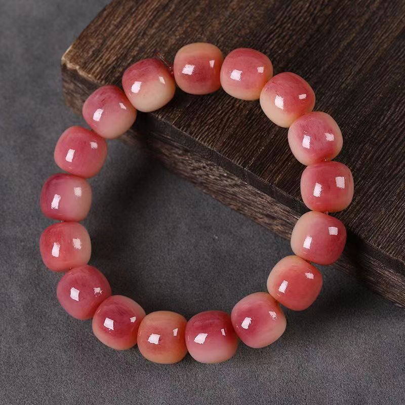 驼骨雕刻精工樱桃红桶珠渐变色单圈时尚老型精美