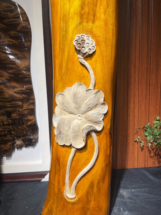 小叶桢楠金丝楠木柱子摆件，四川雅安高山老料满花云彩云朵祥云纹