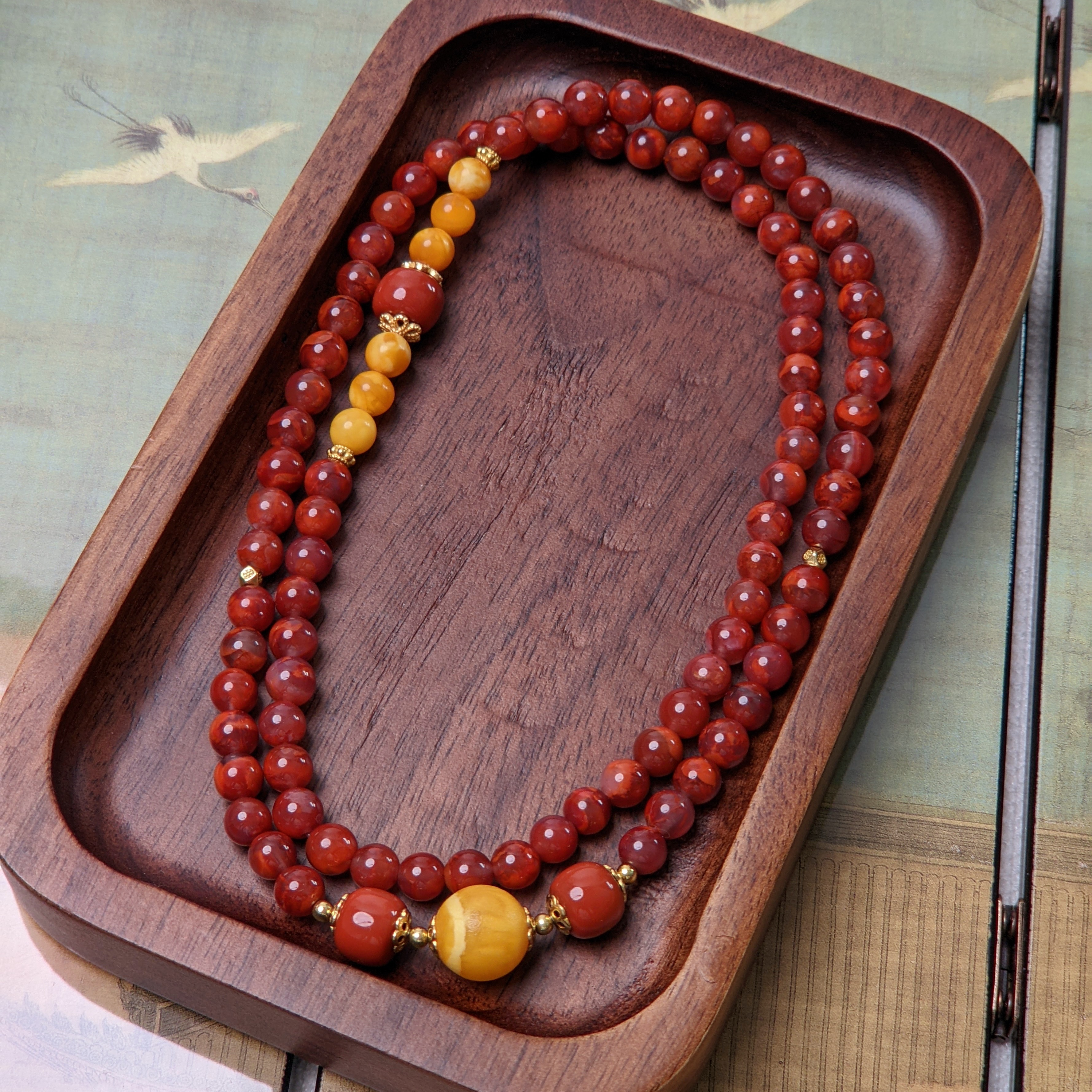 【亿轩珠宝】ZX087010南红火焰纹多圈手串diy橘皮花蜡5-8-10mm+