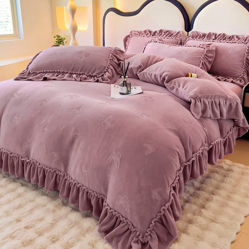 韩式公主风加厚牛奶绒四件套冬季家用保暖双面高克重雕花四件套