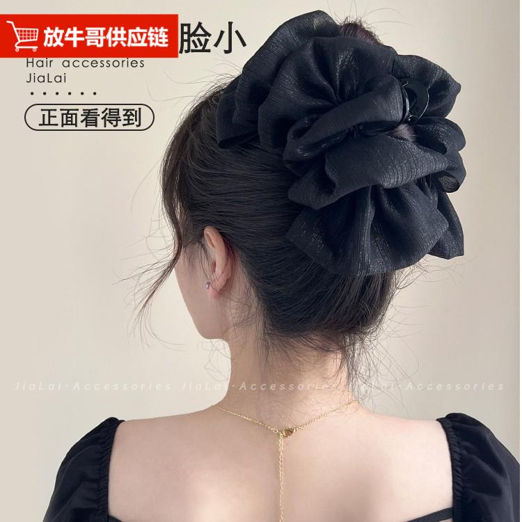 网红非金属发饰蕾丝泡泡纱鲨鱼夹抓夹超大号发夹架子女后脑勺盘