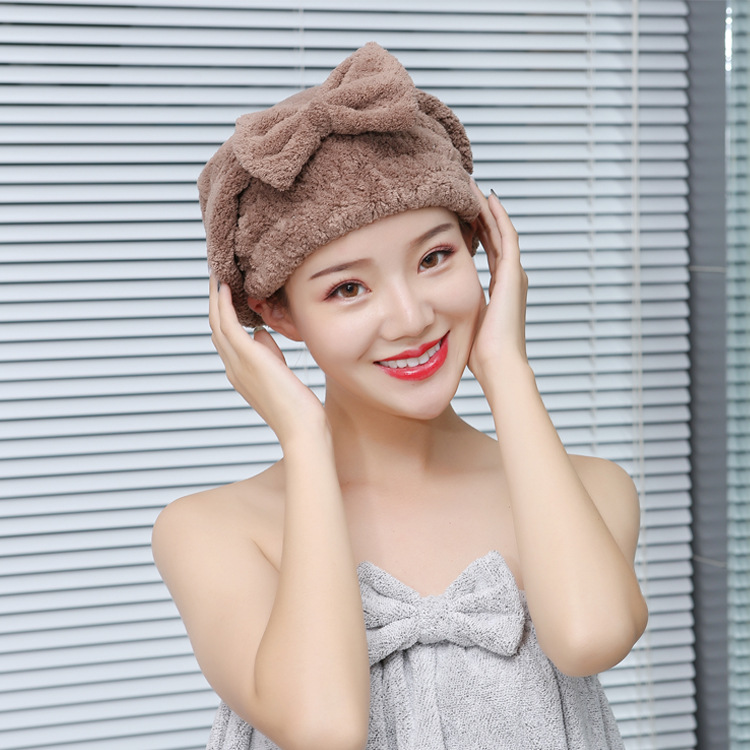 干发帽珊瑚绒浴帽柔软干发巾吸水不掉毛干发帽女蝴蝶结公主干发巾