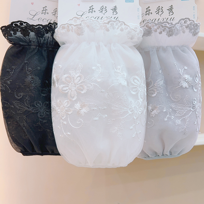百搭短款蕾丝袖套女冬季羽绒服护袖防污套袖纯色透明白色网纱袖头