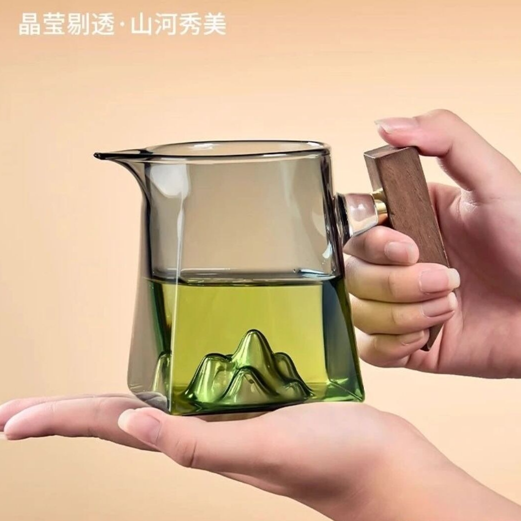 木把观山玻璃公道杯加厚耐热观山杯方形茶具功夫茶杯泡茶茶器杯子