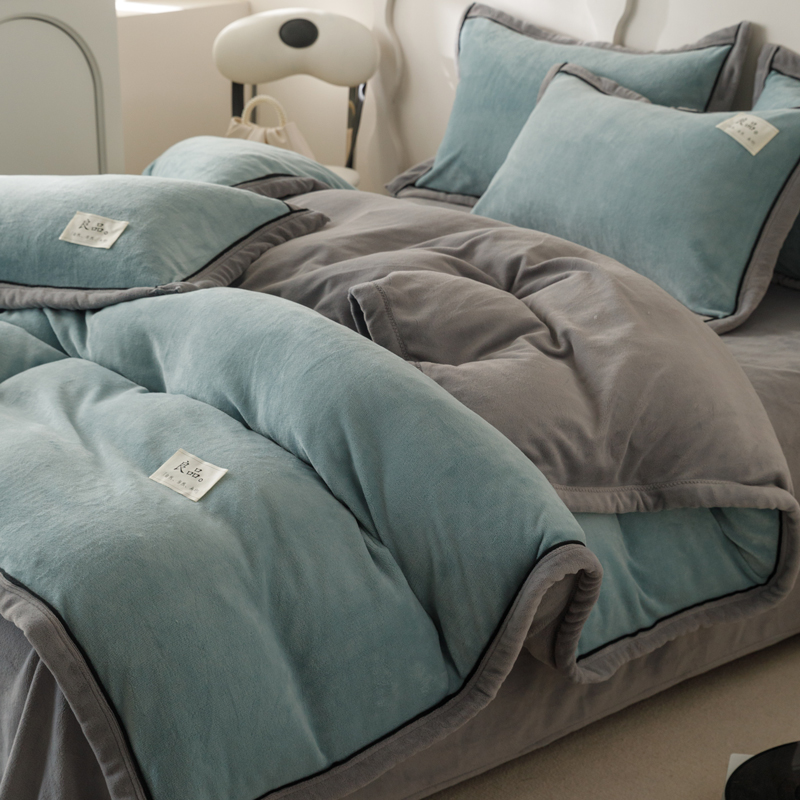 水星高端系列家纺冬季牛奶绒四件套加绒珊瑚绒被套床单法兰绒床上