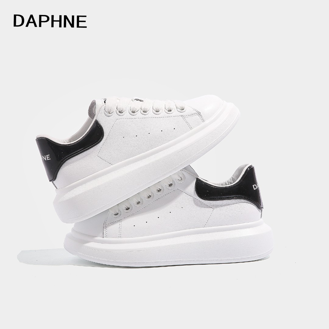 Daphne/达芙妮2025秋季透气轻薄小白鞋时尚厚底增高百搭真皮女鞋