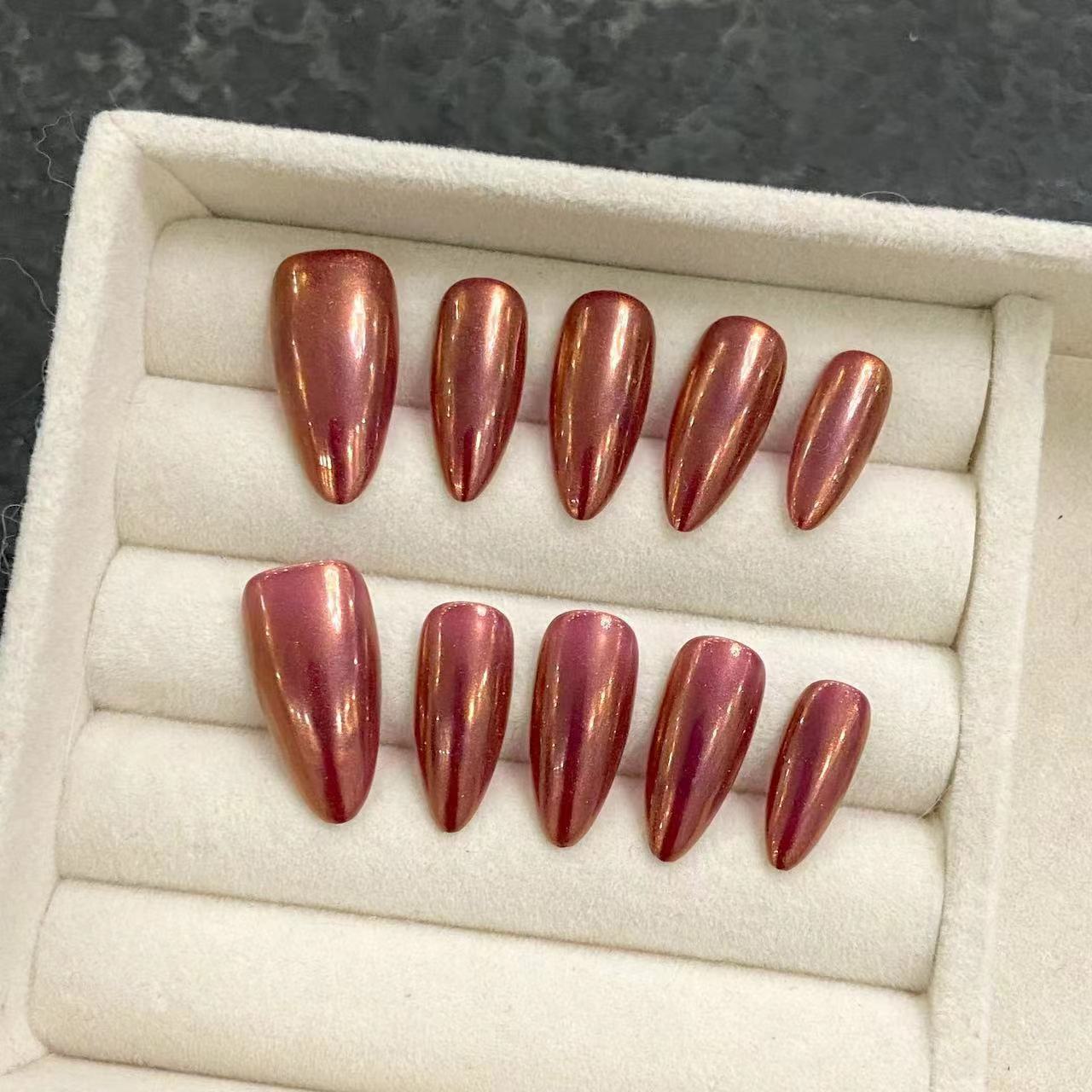 《魔镜香槟》百搭显白简约纯手工穿戴甲