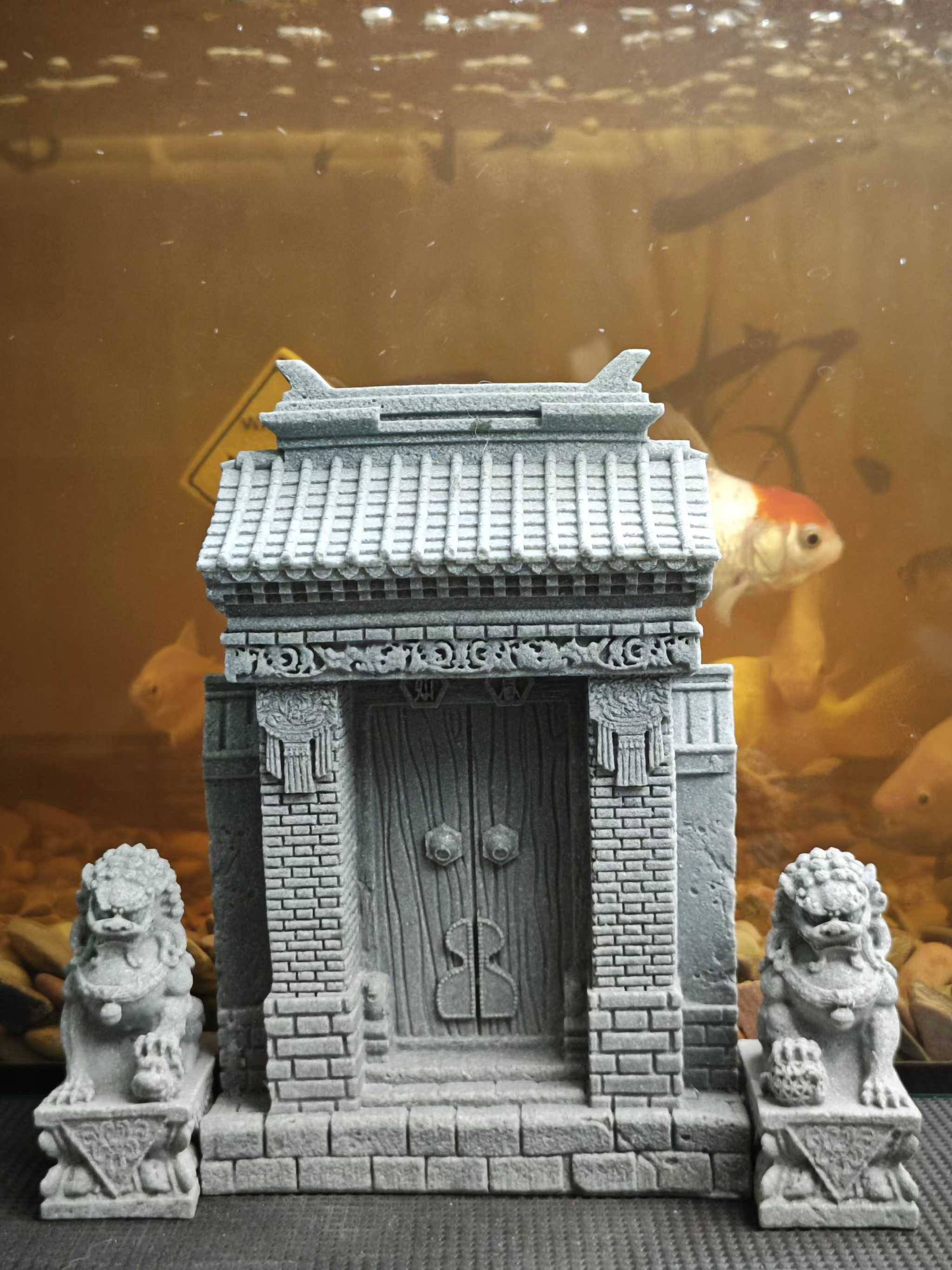 《如意门》事事如意摆件鱼缸造景中国风手工复古创意雕刻书房摆设  