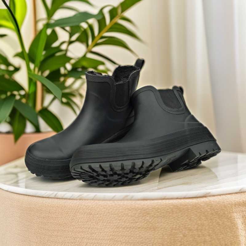 欧美风时尚百搭女鞋露营鞋防水靴橡胶厚底增高防滑加绒保暖