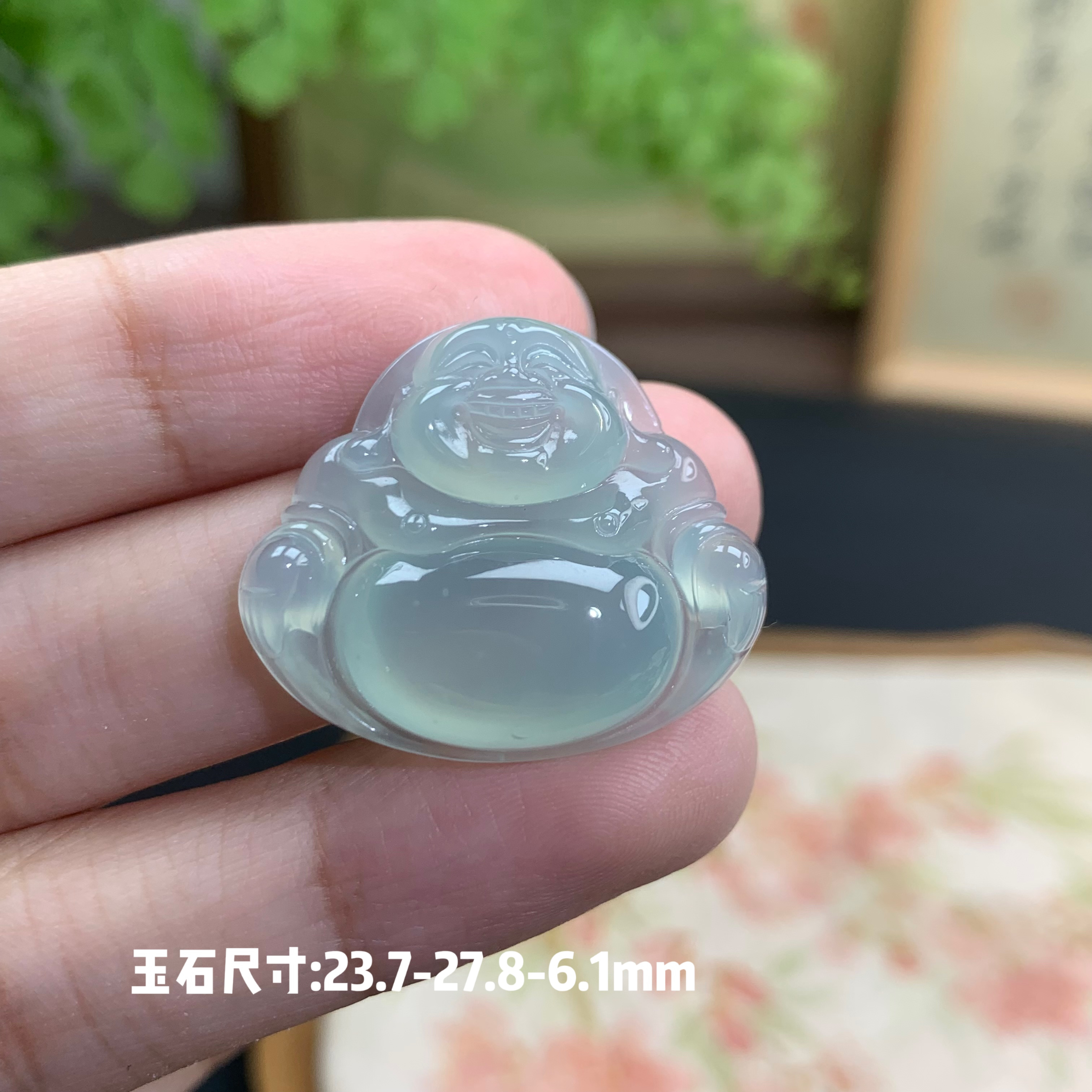 仙子翡翠冰种起光晴底满色佛公吊坠缅甸翡翠A货弥勒佛玉石细腻