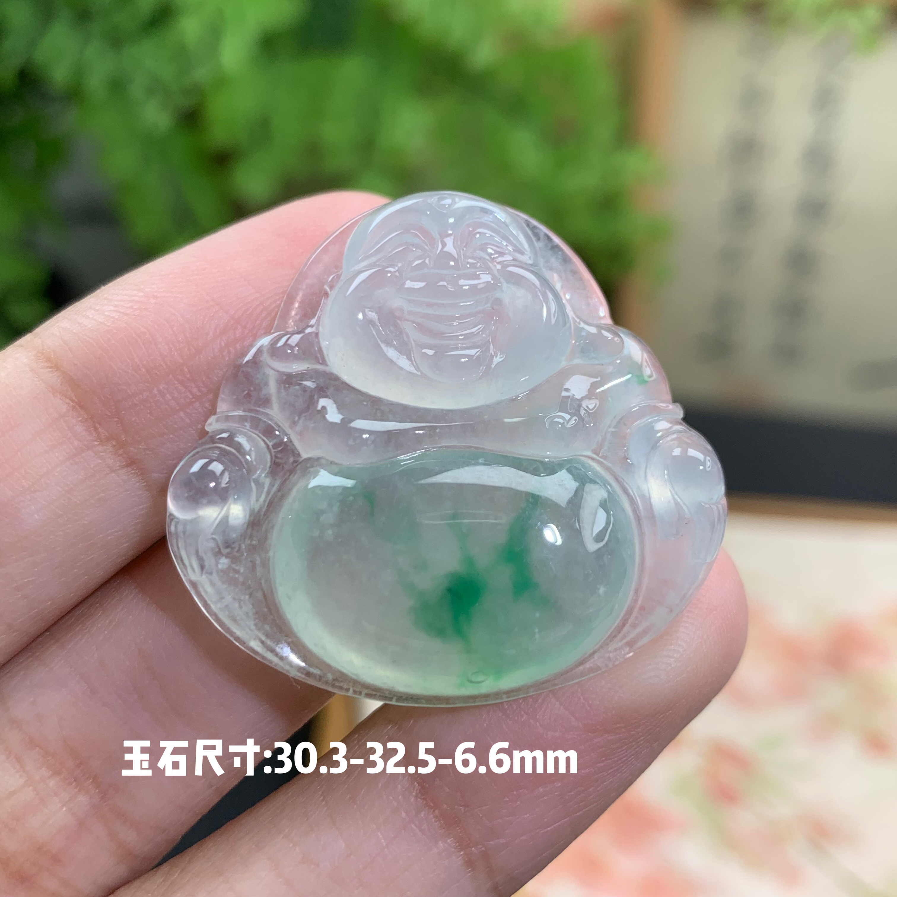 仙子翡翠冰种起光飘阳绿佛公吊坠肚里藏金弥勒佛缅甸翡翠A货冰透