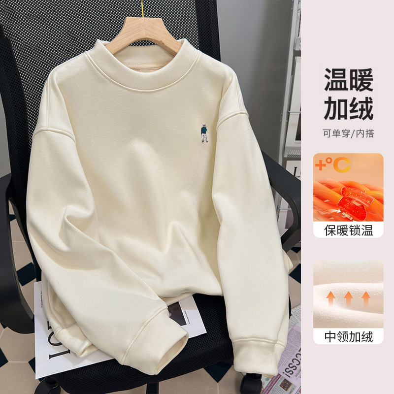 新款卫衣男秋冬加绒加厚保暖休闲百搭潮流时尚刺绣圆领长袖中领