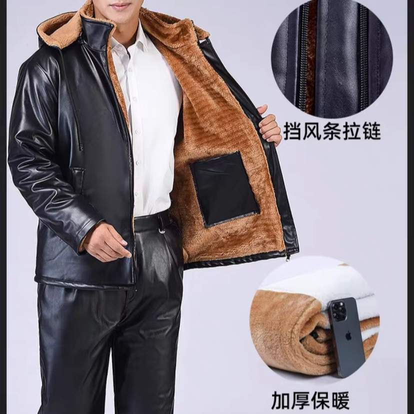 秋冬加绒加厚皮衣外卖代驾快递防风保暖户外干活防水防油大码男士