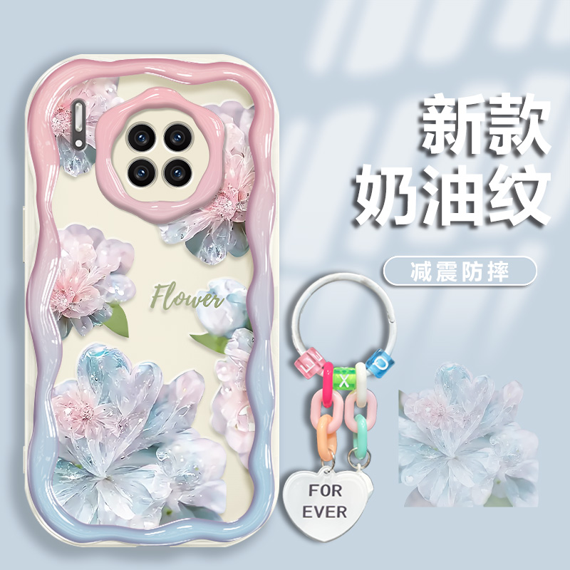 适用于华为mate30手机壳渐变水晶花奶油纹硅胶防摔软壳镜头全包