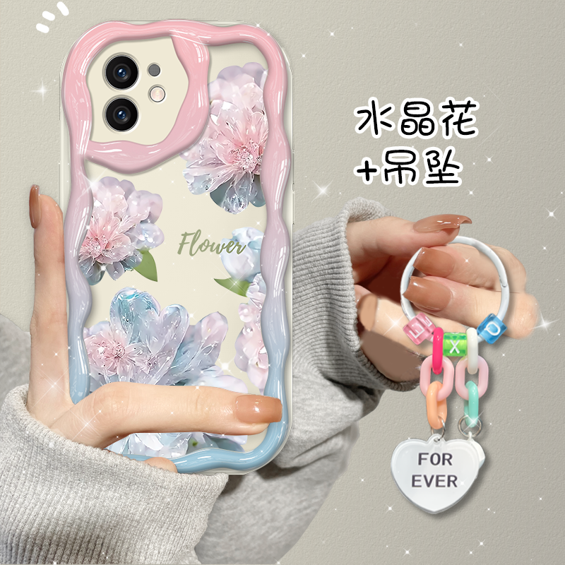 适用于苹果12mini手机壳保护套水晶花硅胶防摔软壳轻奢新款镜头全