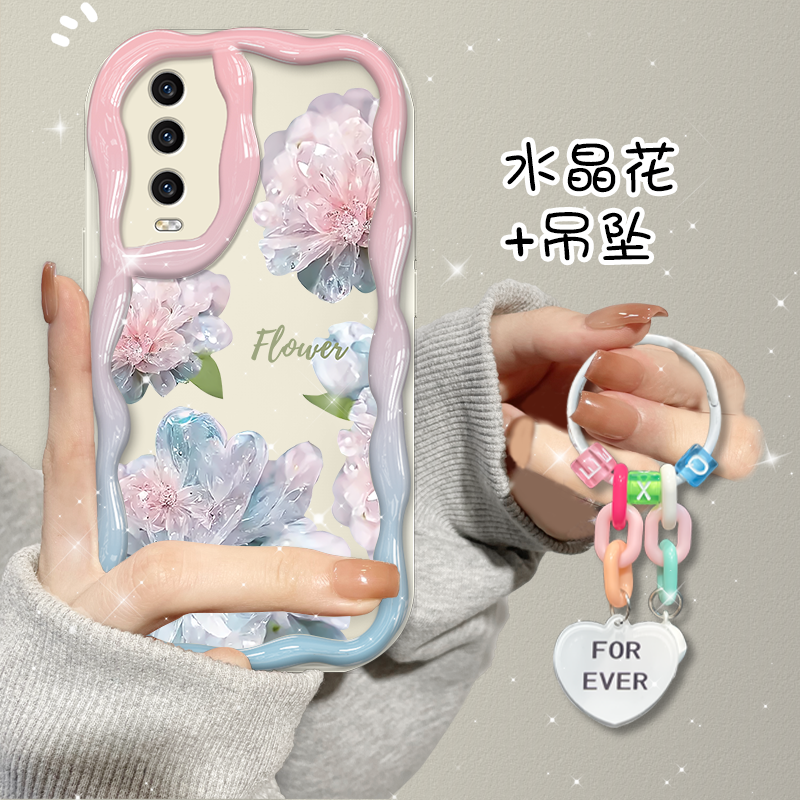 适用于vivoy70s手机壳保护套水晶花硅胶防摔软壳轻奢新款镜头全包