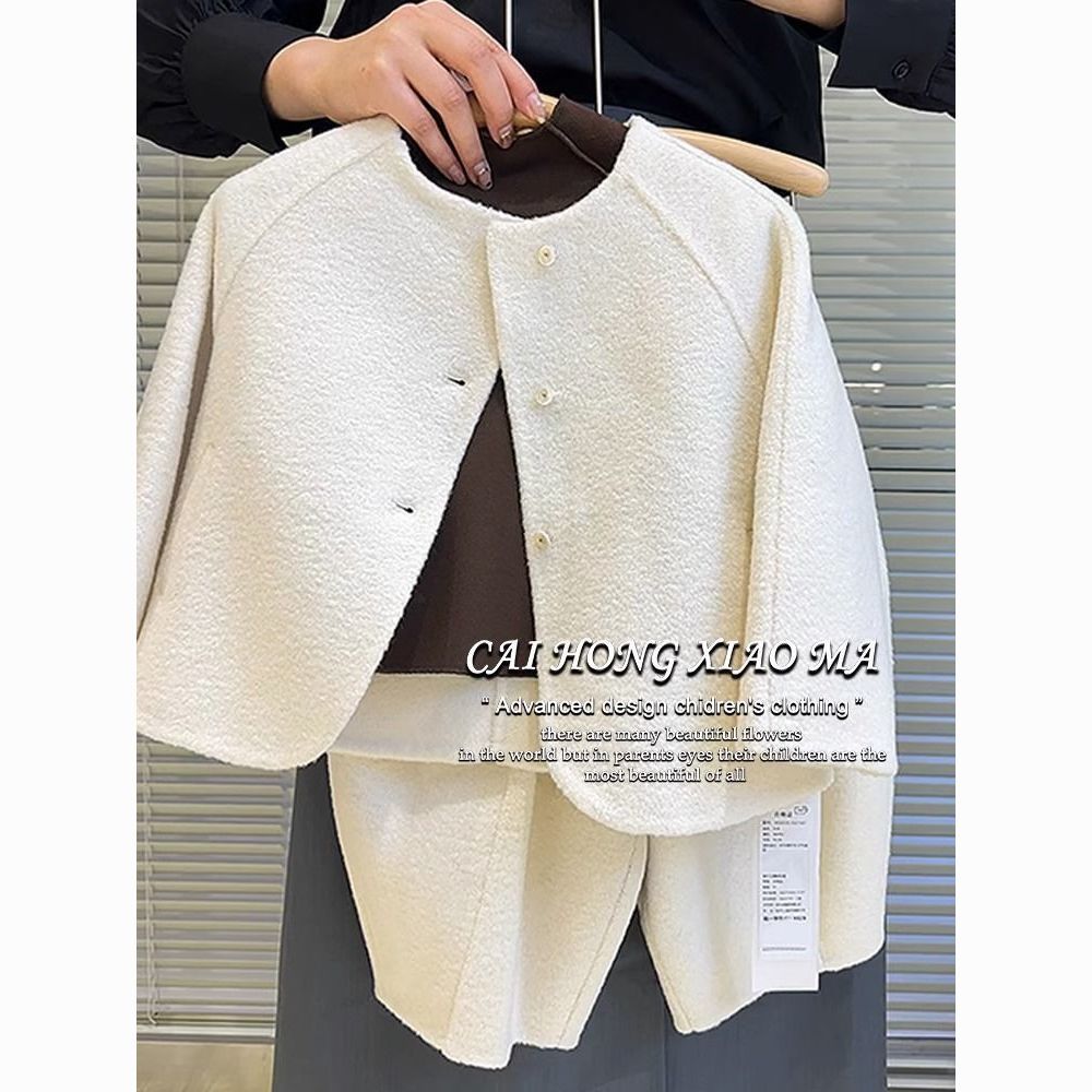 品巴拉巴拉女童秋冬装套装2023新款男女童韩版气质休闲毛呢外套宽