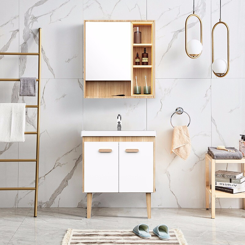 箭牌现代原木大白简约浴室柜卫生间常规一体台盆组合洗脸池洗漱台