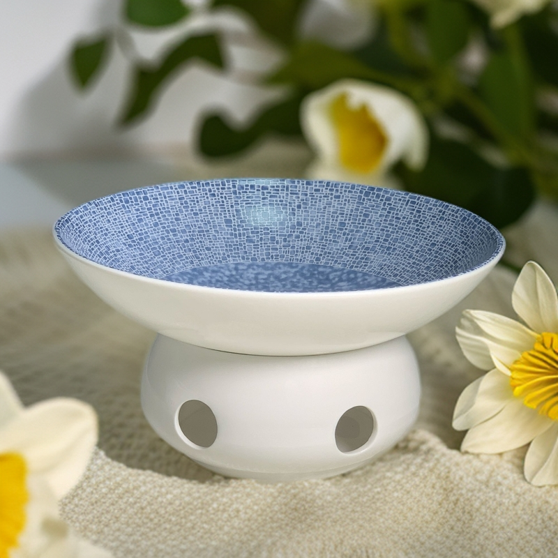 9.5寸哈密瓜纹样陶瓷蜡烛保温明炉复古可爱创意蓝色家用中式商用