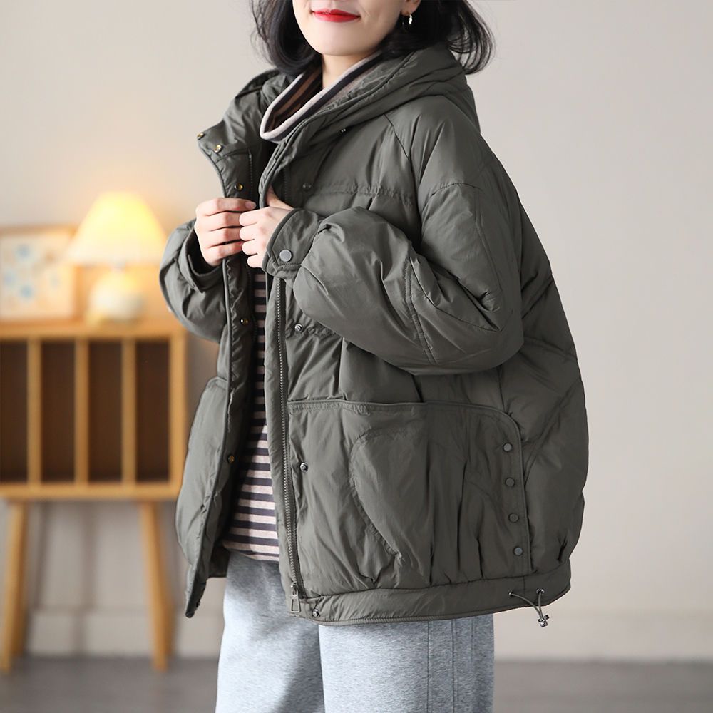 200斤高档大码连帽白鸭绒羽绒服女宽松保暖韩版气质拉链休