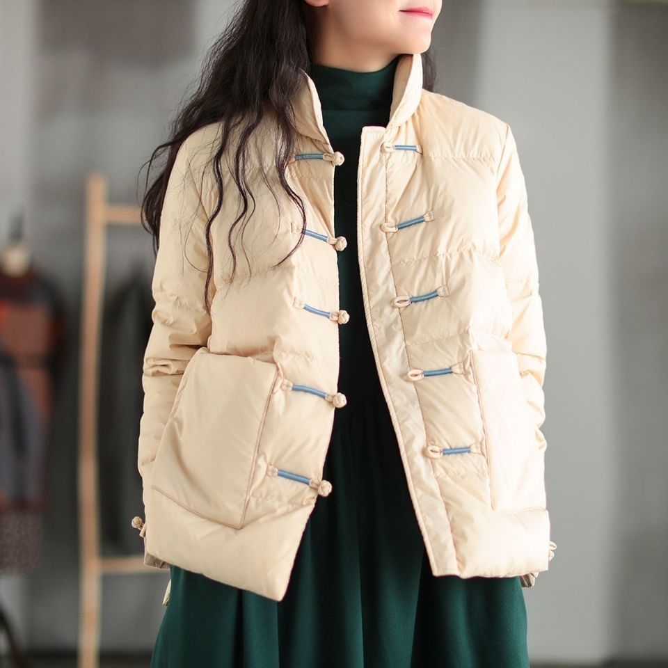 羽绒服中国风复古盘扣羽绒棉轻薄款棉服女宽松大码加厚立领冬季棉