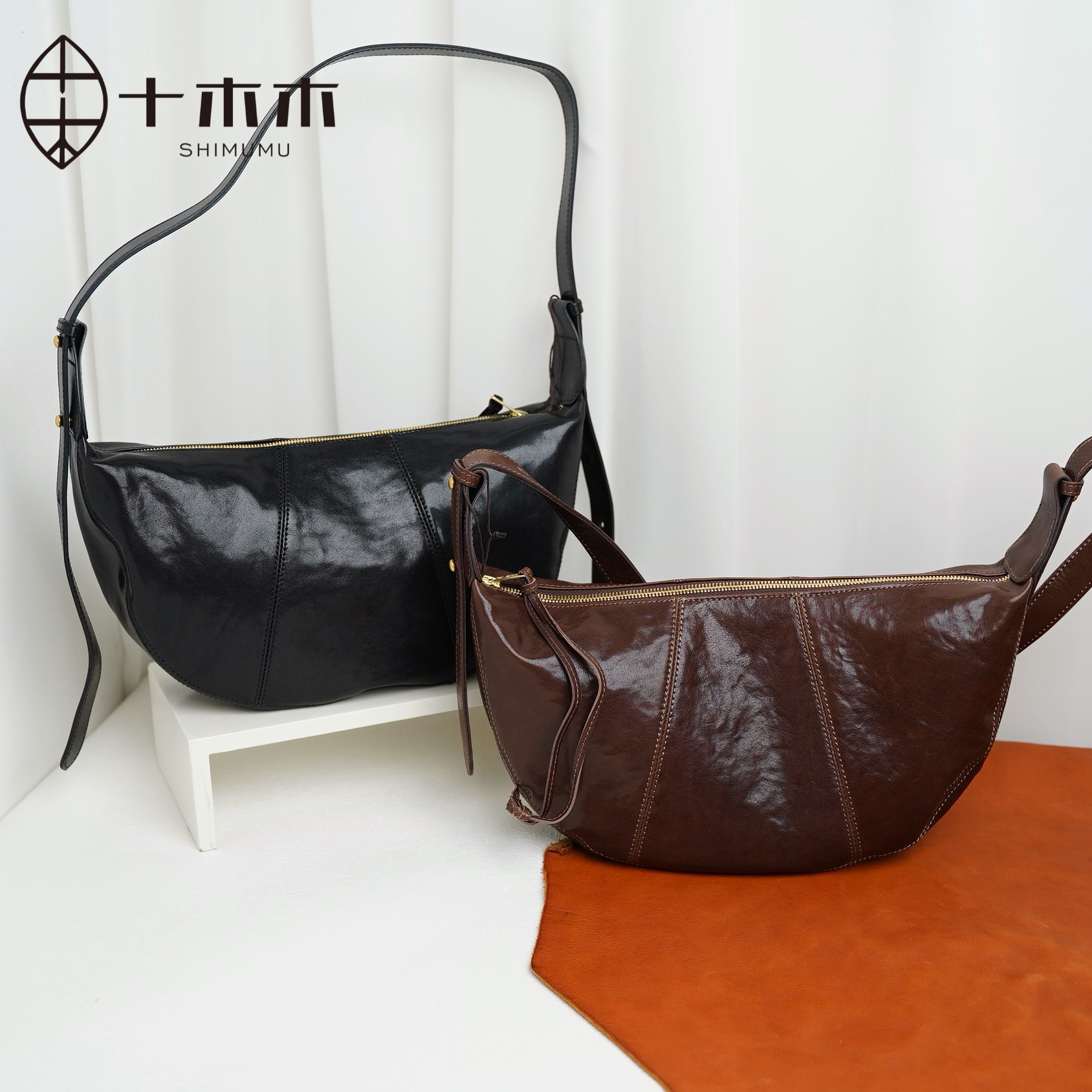 【十木木】水晶植鞣牛皮牛角包高端定制简约设计真皮大容量斜挎包