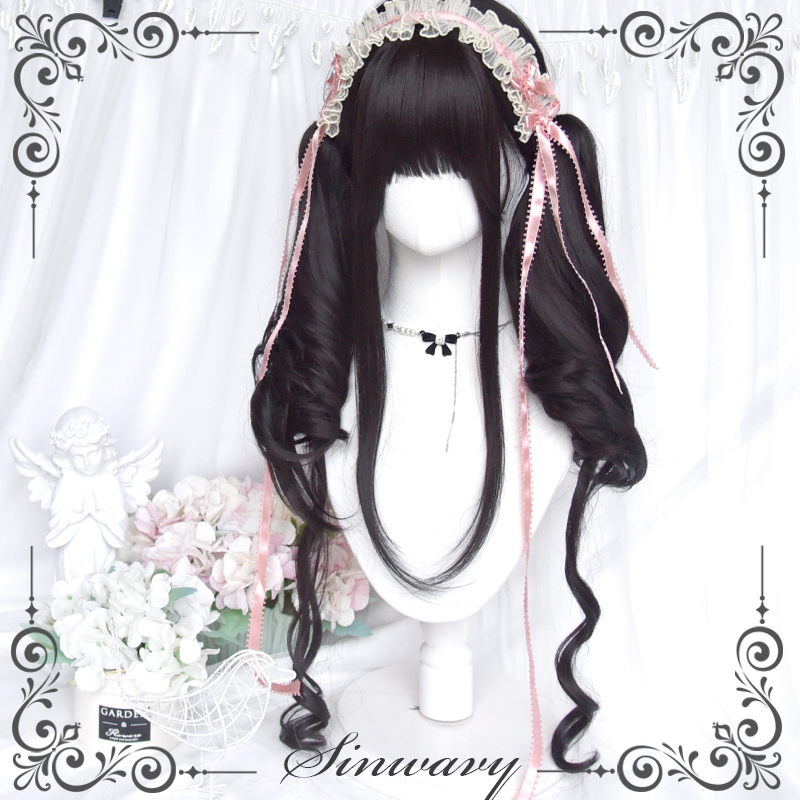 斯万家-自然黑洛丽塔优雅长卷发虎口夹双马尾假发-|油画系|