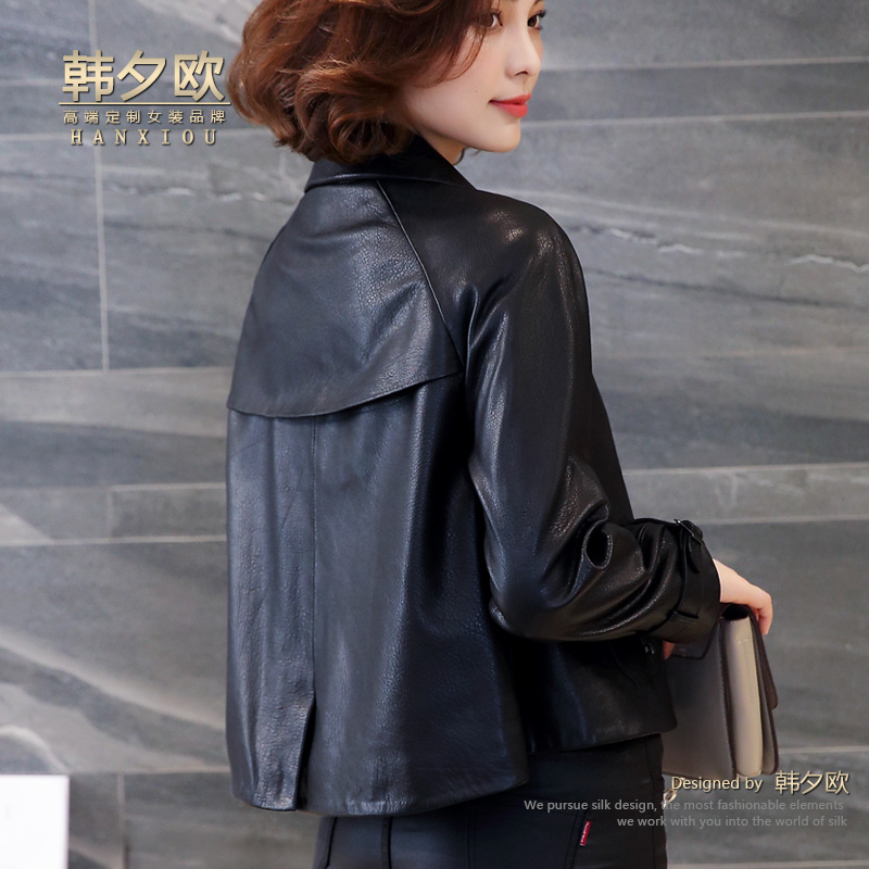 春秋新款韩版宽松海宁真皮小皮衣 女士短款外套皮夹克显瘦