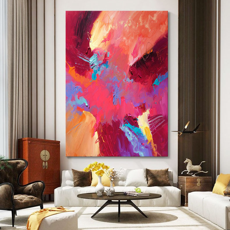 FLD.手绘油画《万事呈祥》现代抽象画客厅背景红色挂画走廊装饰画