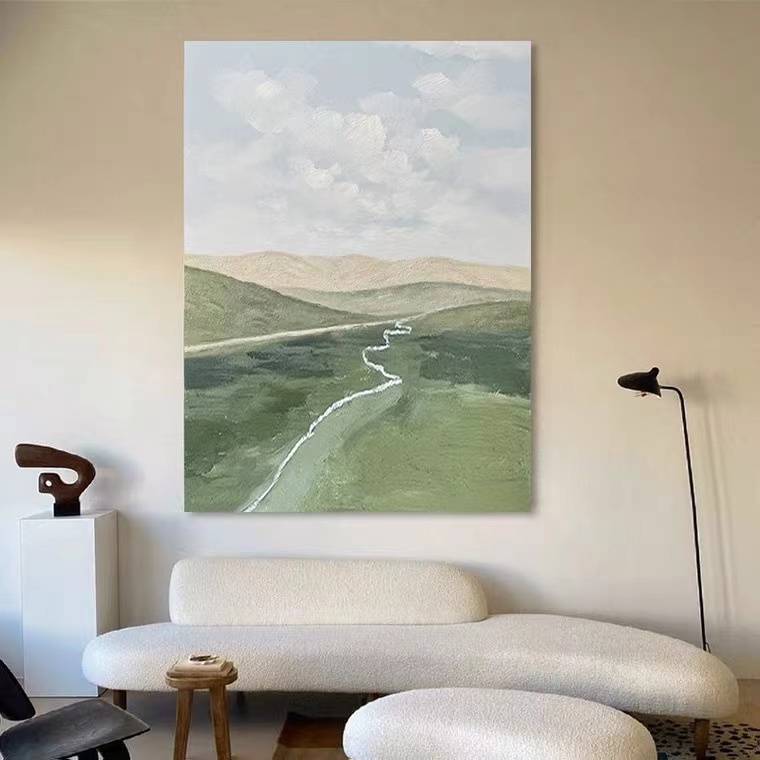 FLD.手绘油画《远方的路》现代简约风景装饰画客厅玄关抽象油画