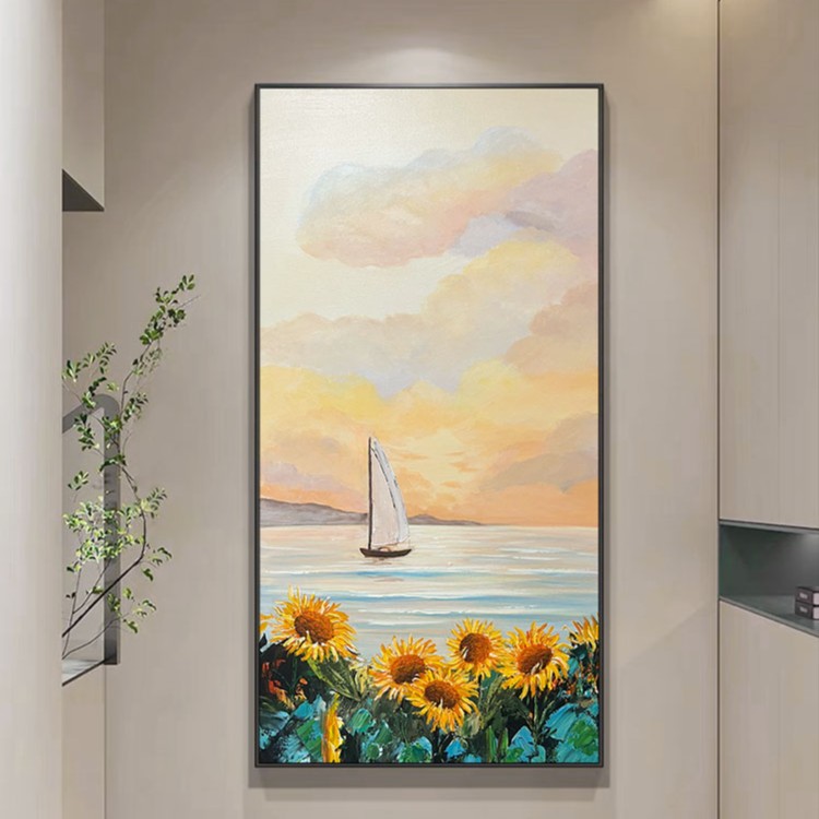 FLD.原创手绘油画《春暖花开》风景装饰画玄关简约肌理客厅背景墙画