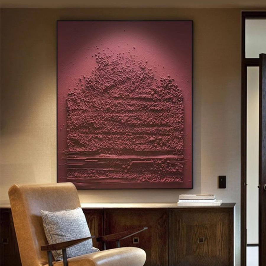 FLD.手绘油画《酒红沙》现代客厅装饰画玄关立体砂岩肌理画轻奢画