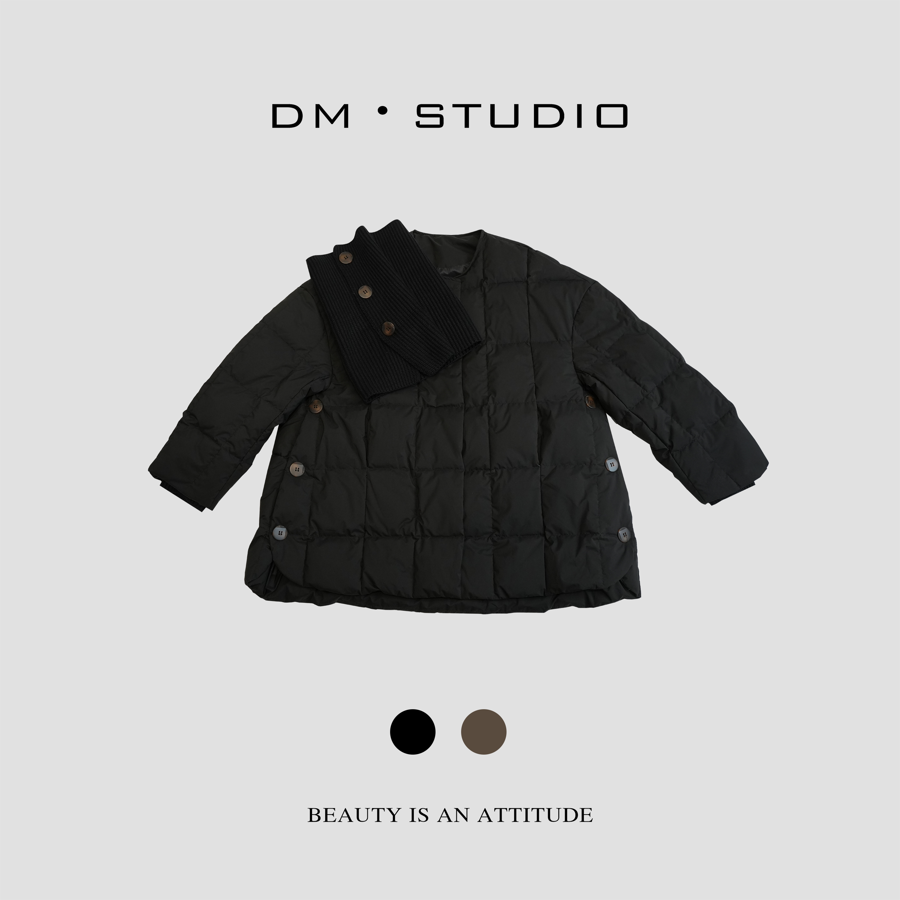 DM•STUDIO/秋冬配可拆卸围巾格纹面包90白鸭绒服（23702）
