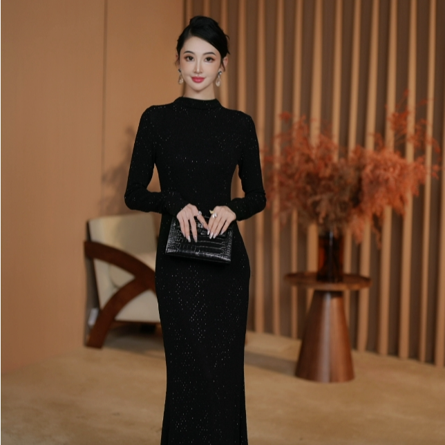 东东定制【满天星】 气质轻奢显瘦优雅百搭两件套黑色连衣裙