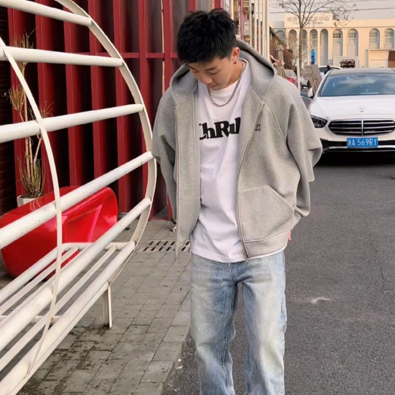 【山桃专享】2188数字刺绣运动连帽卫衣外套