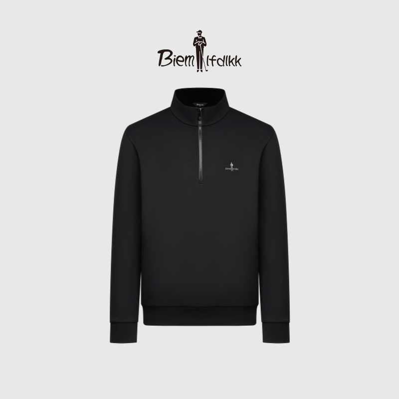 【弹力抗皱】比音勒芬秋季新款轻柔舒适半拉链立领长袖T恤男