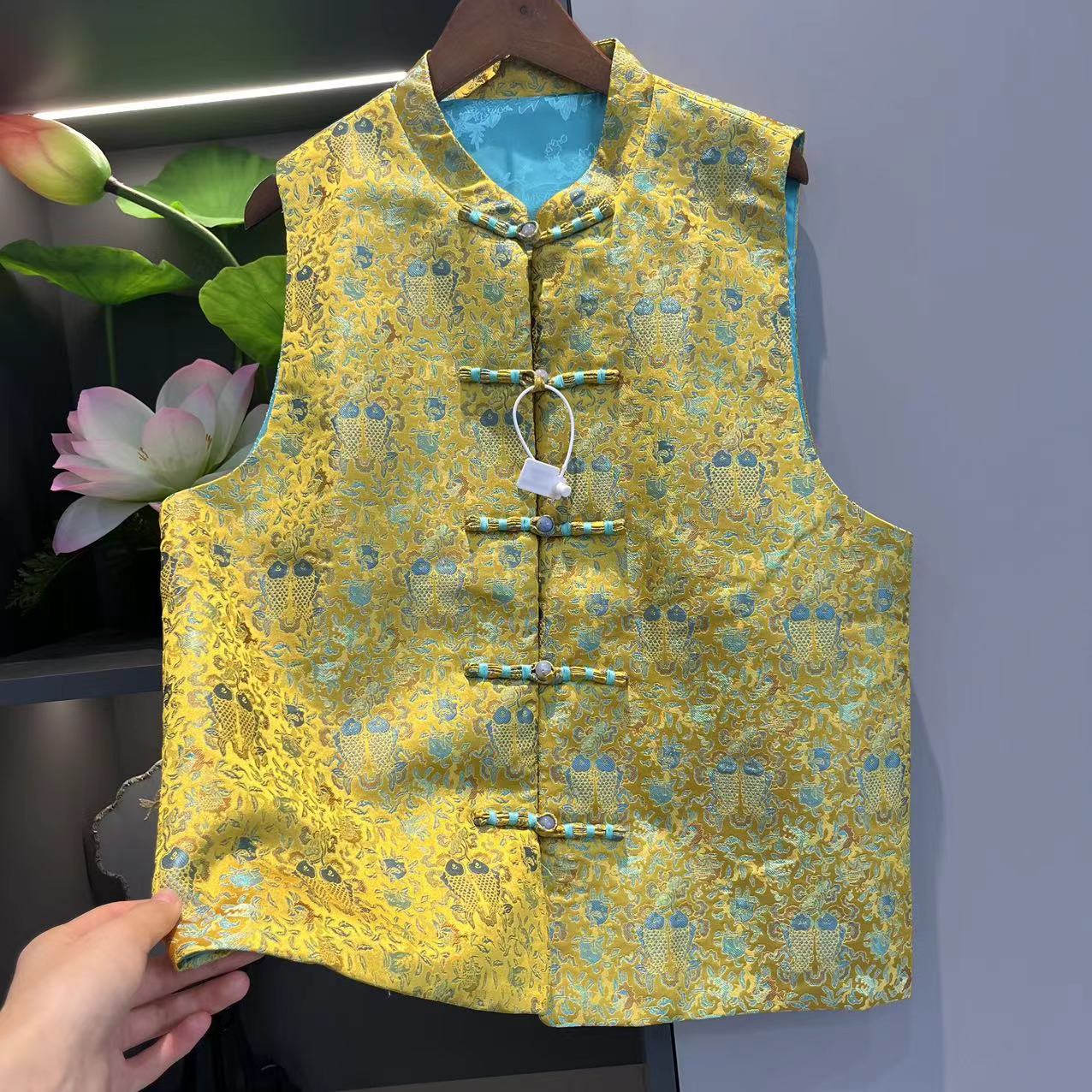 【双鲤献瑞】新中式老钱风锦鲤织锦马甲9365