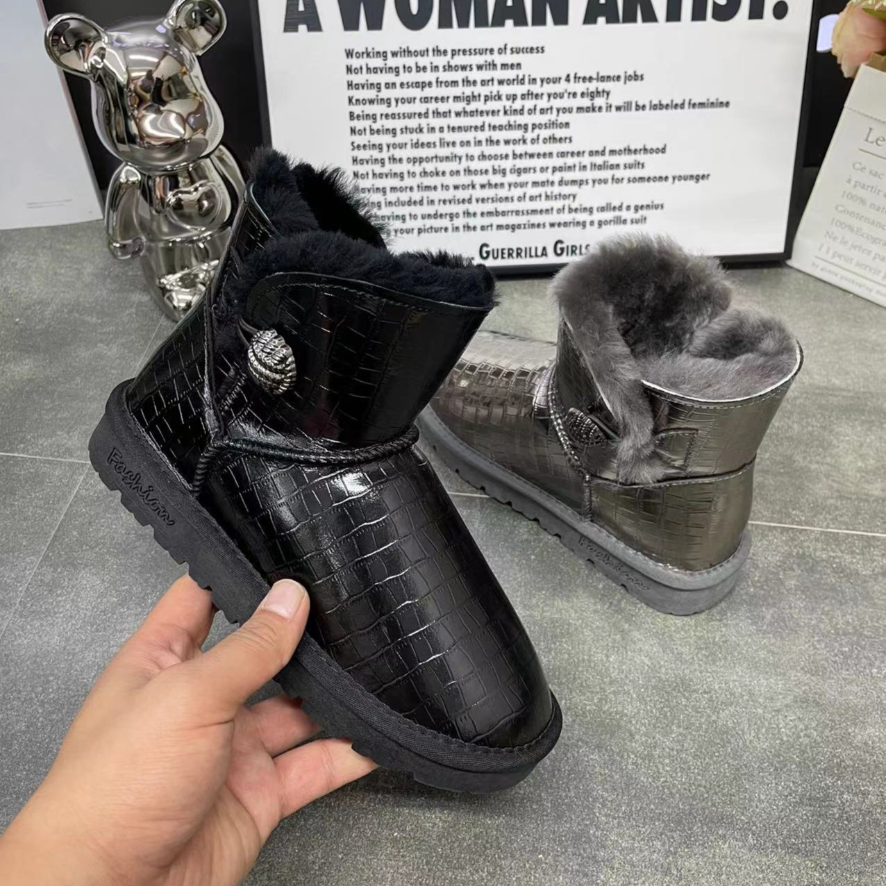 牛皮羊毛雪地棉皮毛一体女款百搭保暖冬季休闲3351时尚加绒