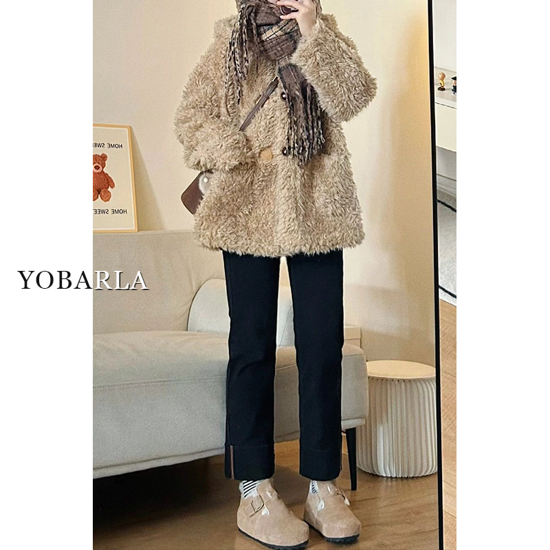 黑色卷边牛仔裤女直筒秋冬加绒大码胖mm高腰显瘦小个子九分烟管裤