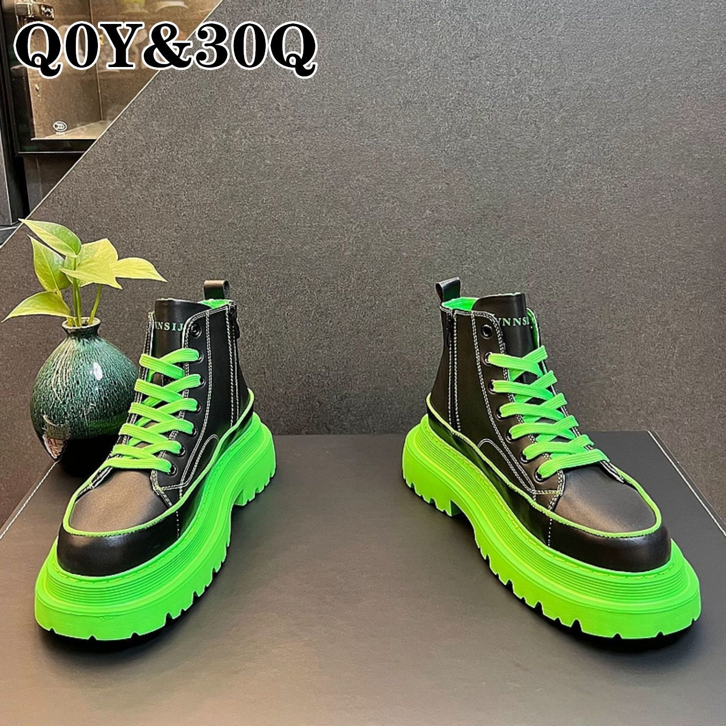 直销欧洲站厚底马丁靴男鞋2023年秋冬潮流松糕底高帮板鞋男士增高